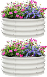 Round Raised Garden Beds 91cm Metal Planter White Steel 2 Pack - Kwikley