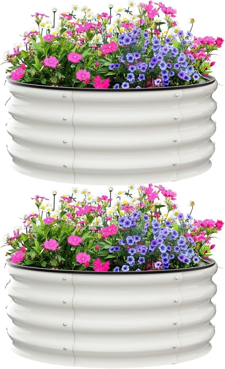 Round Raised Garden Beds 91cm Metal Planter White Steel 2 Pack - Kwikley
