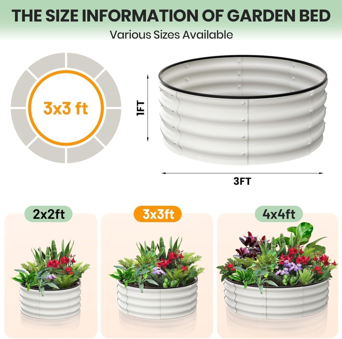 Round Raised Garden Beds 91cm Metal Planter White Steel 2 Pack - Kwikley