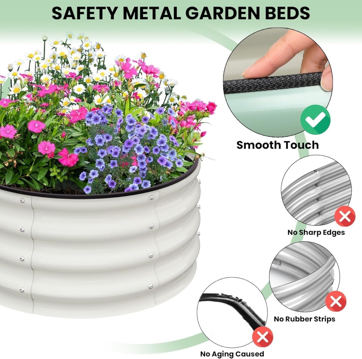 Round Raised Garden Beds 91cm Metal Planter White Steel 2 Pack - Kwikley
