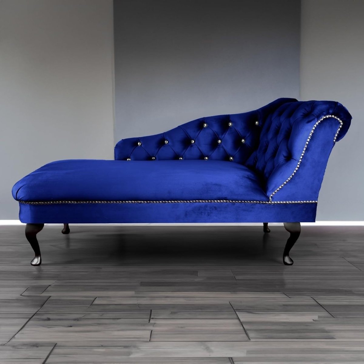 Royal Blue Velvet Chaise Lounge Sofa | Tufted Right-Hand Accent Chair - Kwikley