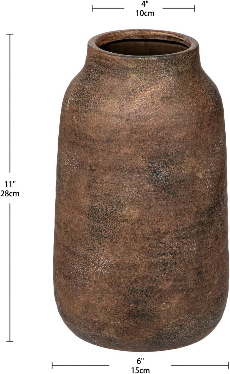 Rustic Bronze Ceramic Vase 28cm Tall Pampas Flower Holder Farmhouse - Kwikley