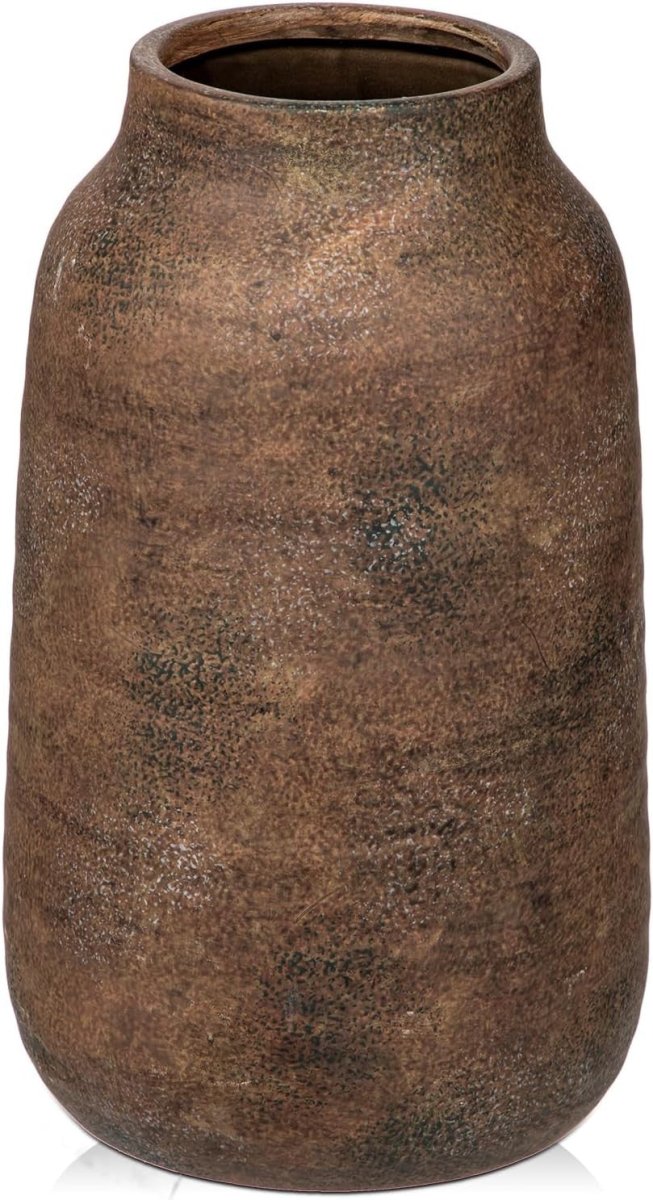 Rustic Bronze Ceramic Vase 28cm Tall Pampas Flower Holder Farmhouse - Kwikley