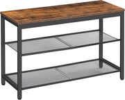 Rustic Brown 3 - Tier Shoe Rack Bench with Mesh Shelves & Seat Industrial Entryway - Kwikley