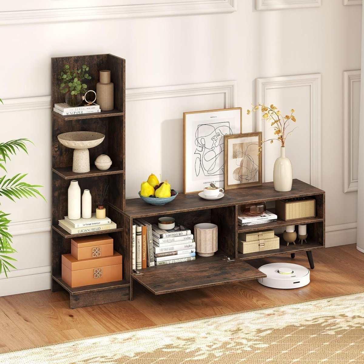 Rustic Brown 50" TV Stand Cabinet with Adjustable Shelves & Storage Unit - Kwikley