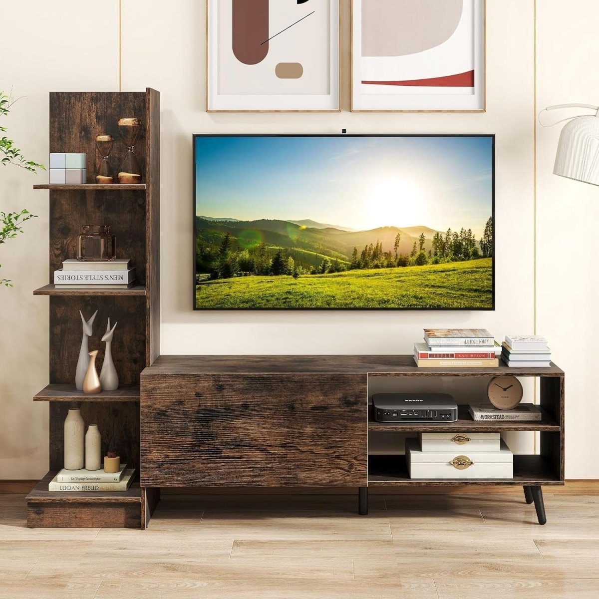 Rustic Brown 50" TV Stand Cabinet with Adjustable Shelves & Storage Unit - Kwikley