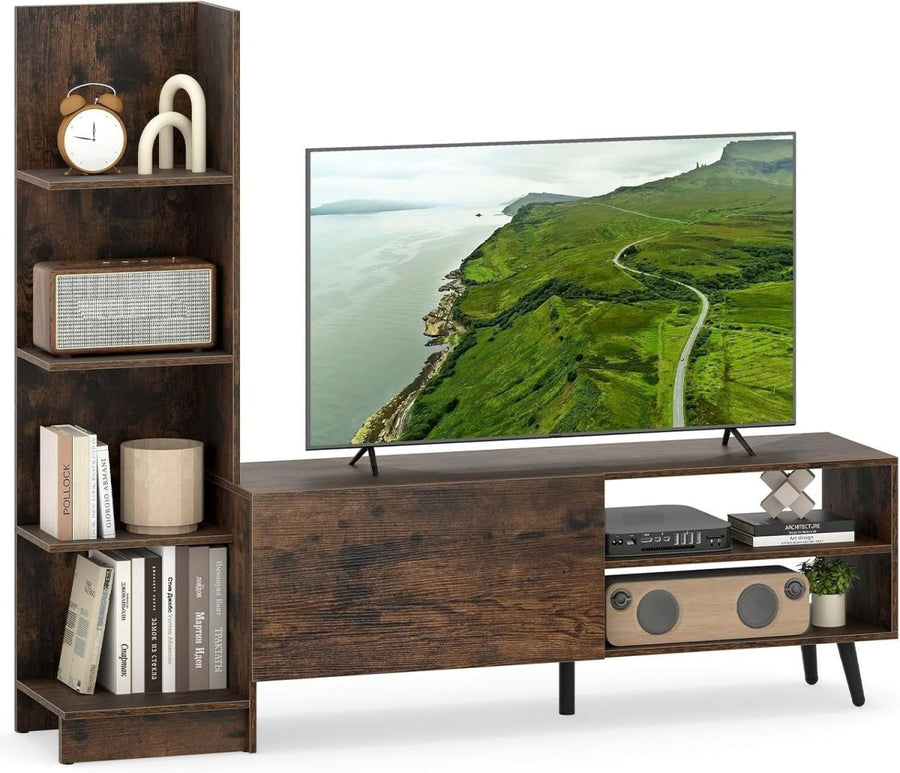 Rustic Brown 50" TV Stand Cabinet with Adjustable Shelves & Storage Unit - Kwikley