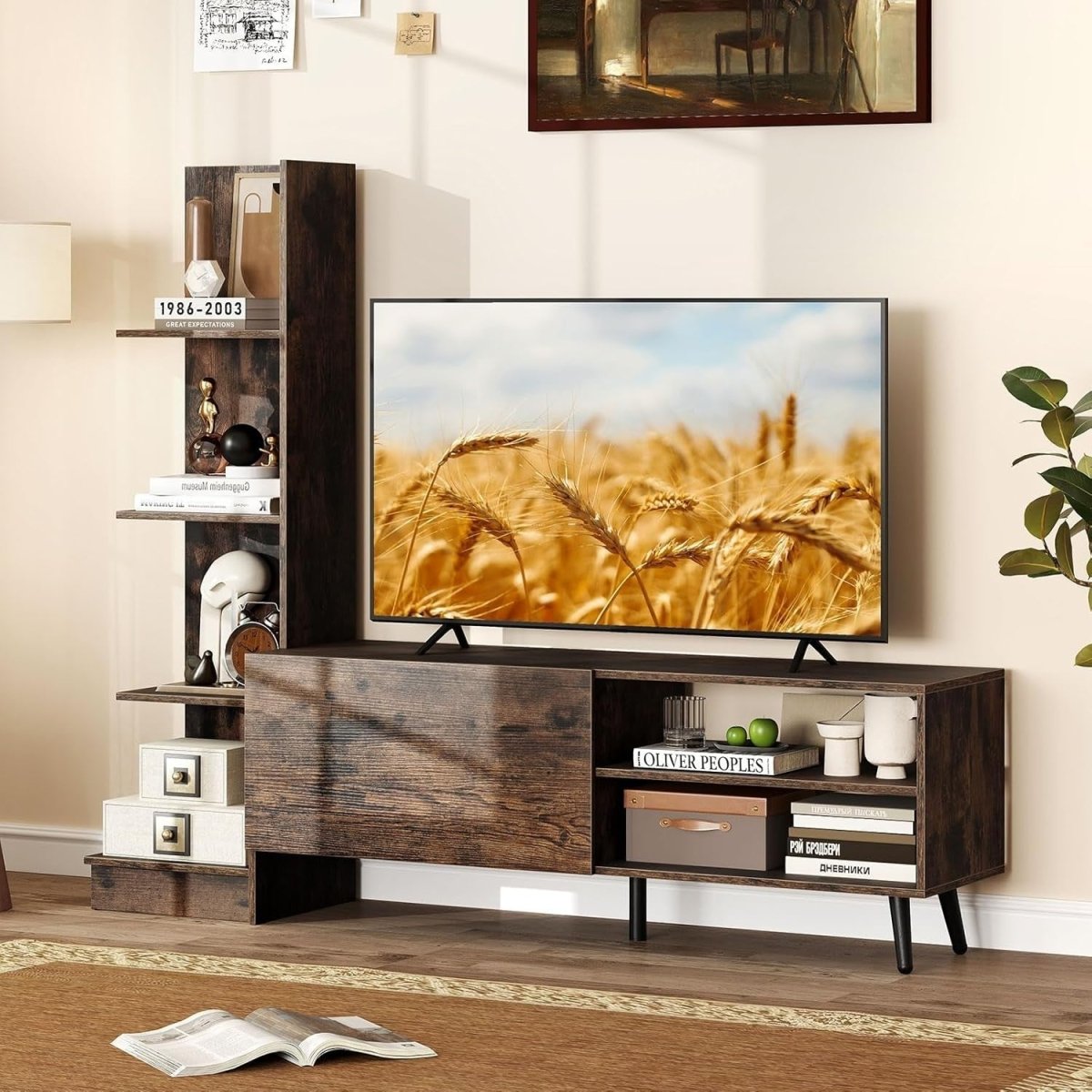Rustic Brown 50" TV Stand Cabinet with Adjustable Shelves & Storage Unit - Kwikley