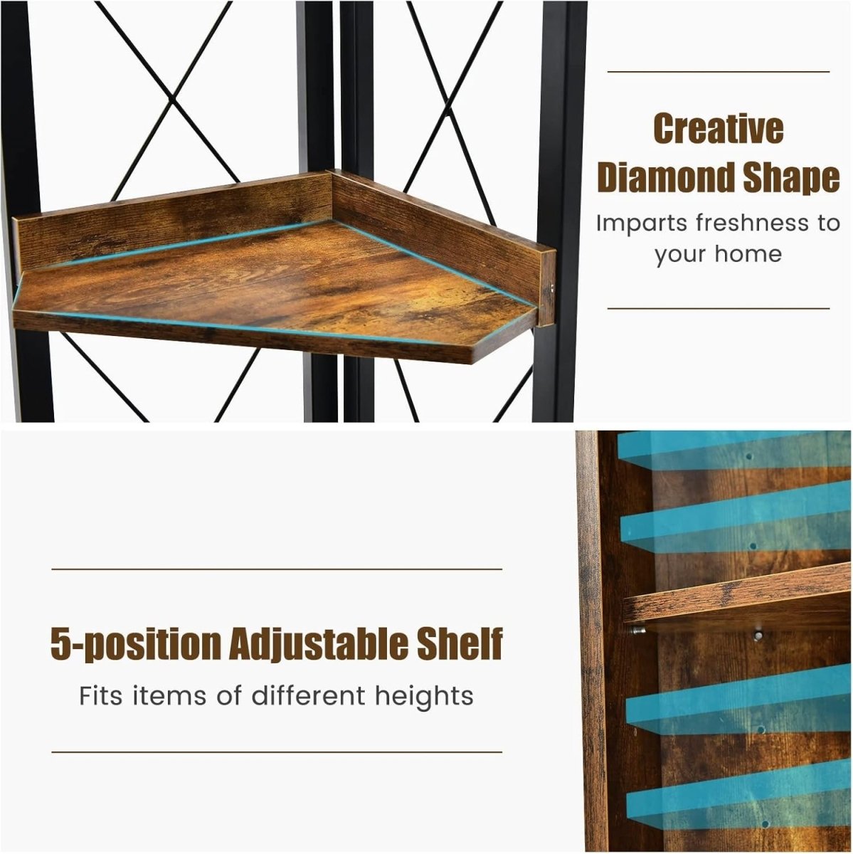 Rustic Brown 6 - Tier Corner Bookcase Tall Freestanding Storage Shelf with Cabinet - Kwikley