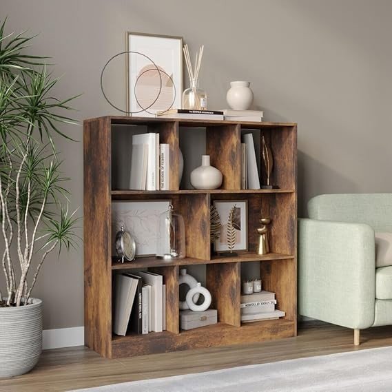 Rustic Brown 8 - Cube Asymmetrical Bookcase – Freestanding Storage Display Unit - Kwikley