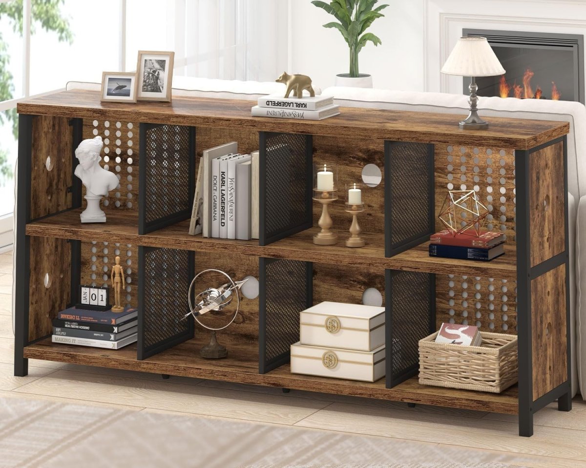 Rustic Brown 8 Cube Wooden Bookcase Storage Cabinet Industrial Style 160x34x76cm - Kwikley