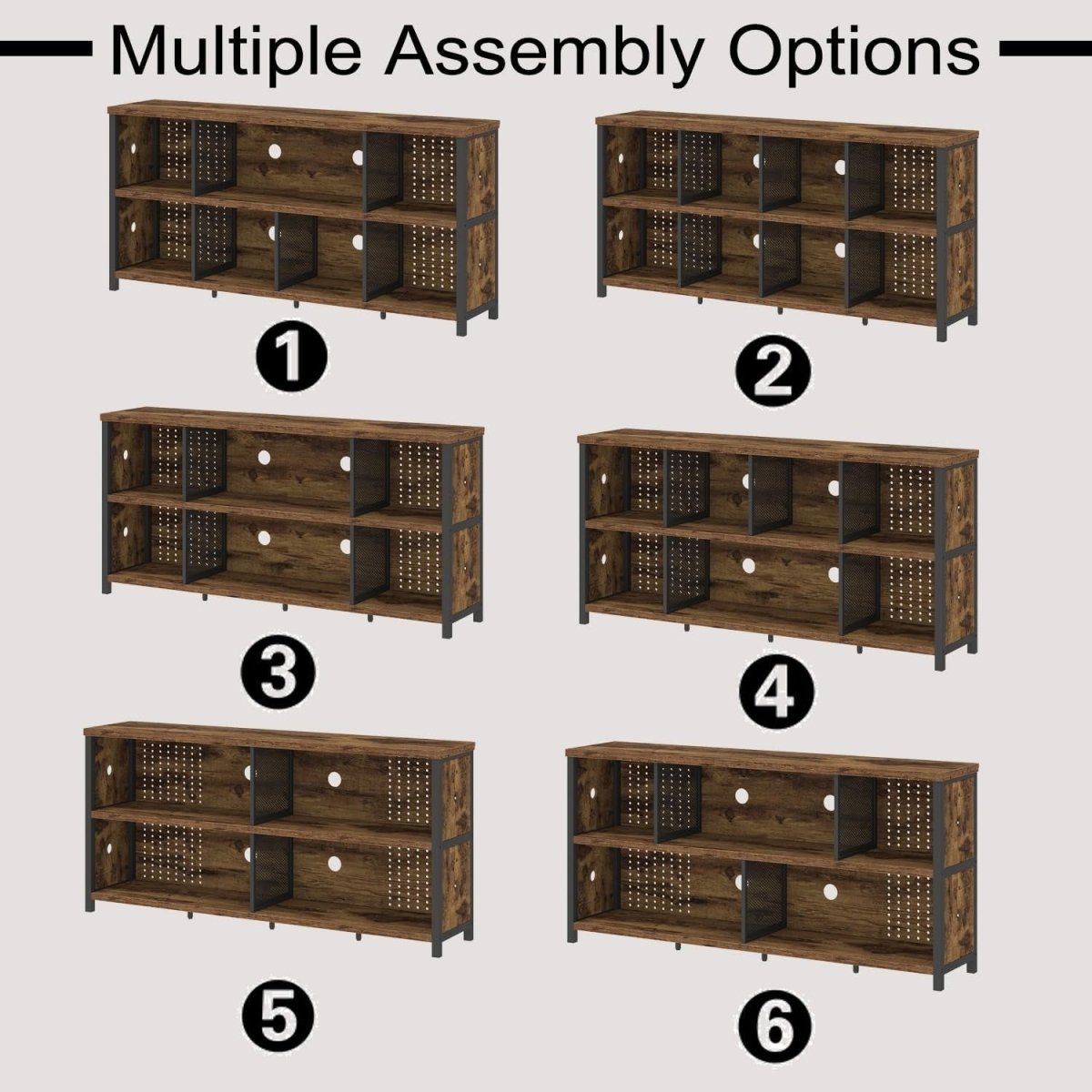 Rustic Brown 8 Cube Wooden Bookcase Storage Cabinet Industrial Style 160x34x76cm - Kwikley