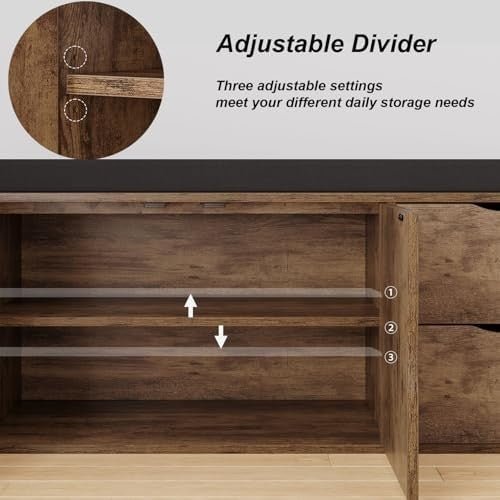 Rustic Brown Entryway Shoe Storage Bench with Cushion 2 Drawers Hidden Rack - Kwikley
