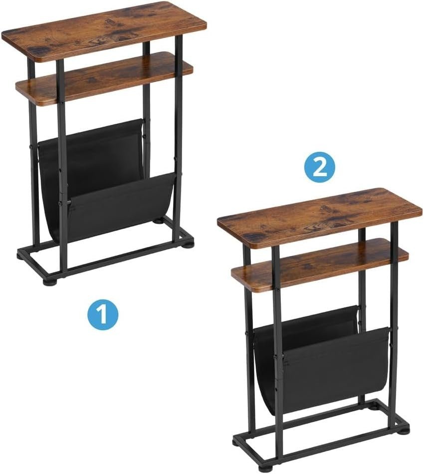 Rustic Brown Slim Side Table with Magazine Holder 18x42x55cm - Kwikley