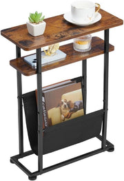 Rustic Brown Slim Side Table with Magazine Holder 18x42x55cm - Kwikley