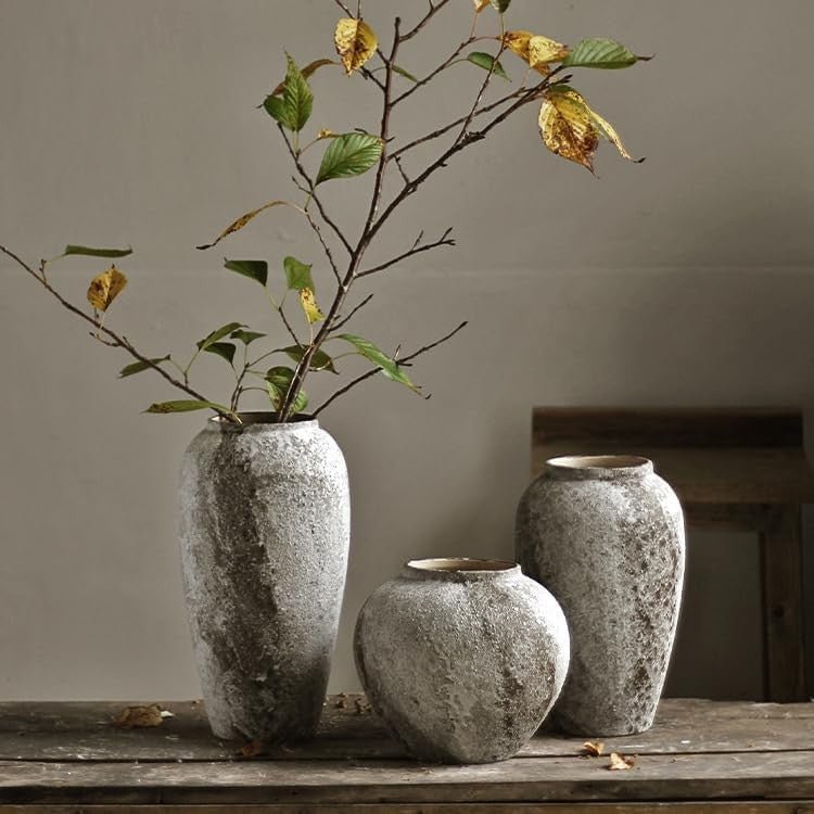 Rustic Ceramic Floor Vase Tall Farmhouse Terracotta Decor Entryway 30cm - Kwikley