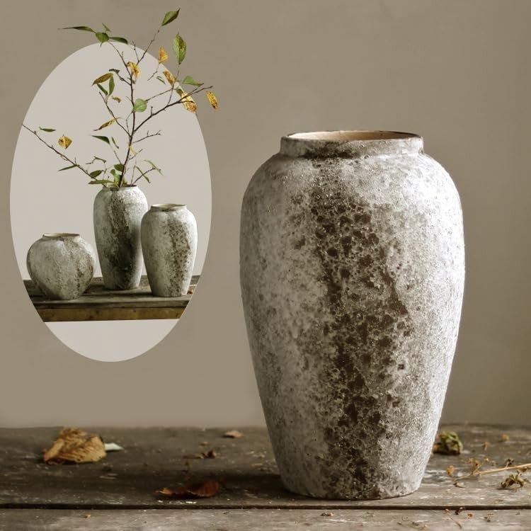 Rustic Ceramic Floor Vase Tall Farmhouse Terracotta Decor Entryway 30cm - Kwikley