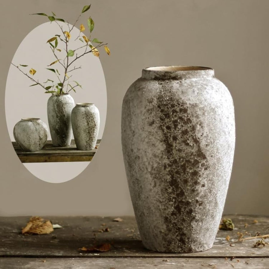Rustic Ceramic Floor Vase Tall Farmhouse Terracotta Decor Entryway 30cm - Kwikley