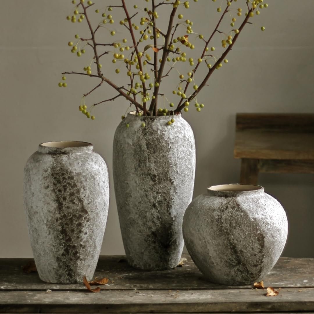 Rustic Ceramic Floor Vase Tall Farmhouse Terracotta Decor Entryway 30cm - Kwikley