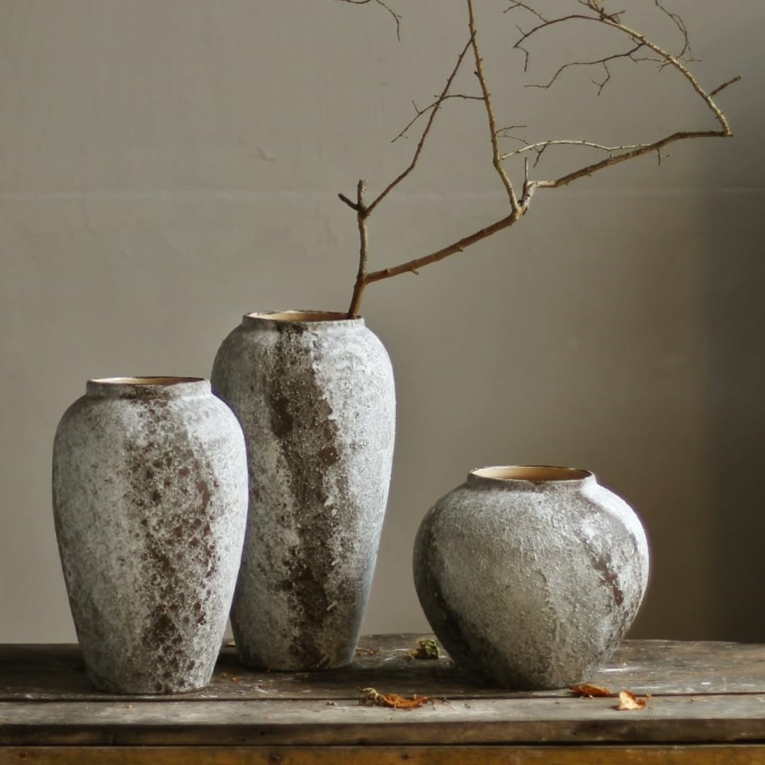 Rustic Ceramic Floor Vase Tall Farmhouse Terracotta Decor Entryway 30cm - Kwikley