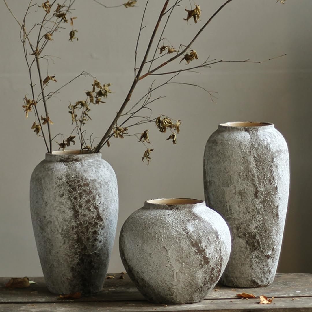 Rustic Ceramic Floor Vase Tall Farmhouse Terracotta Decor Entryway 30cm - Kwikley