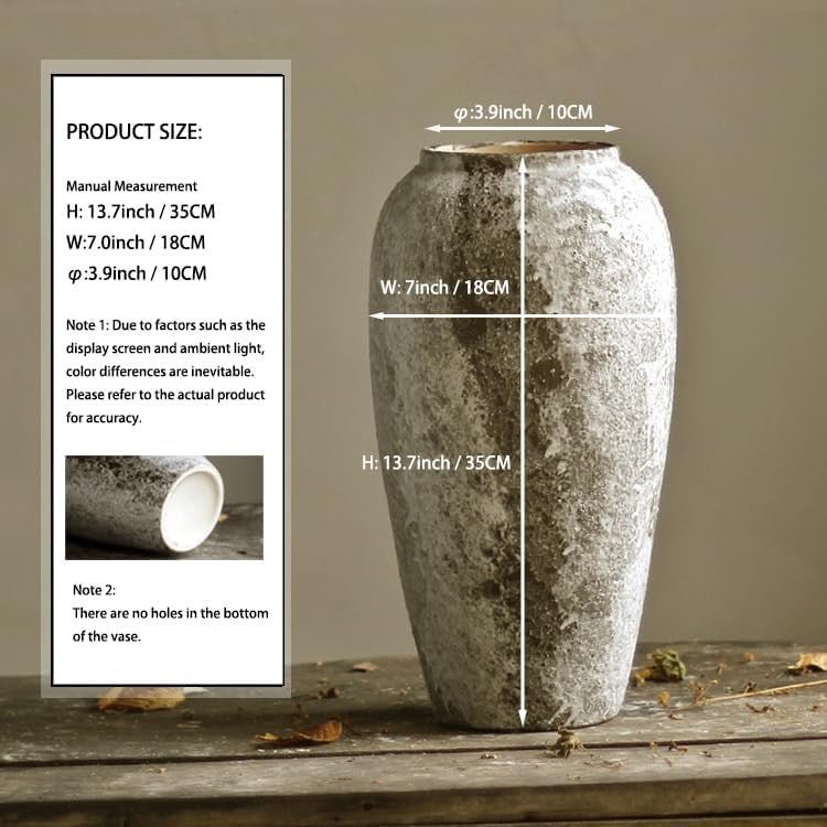 Rustic Ceramic Tall Floor Vase Farmhouse Terracotta Decor Entryway 35cm - Kwikley