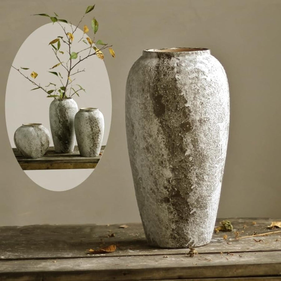 Rustic Ceramic Tall Floor Vase Farmhouse Terracotta Decor Entryway 35cm - Kwikley