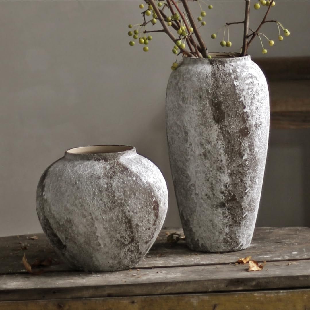 Rustic Ceramic Tall Floor Vase Farmhouse Terracotta Decor Entryway 35cm - Kwikley