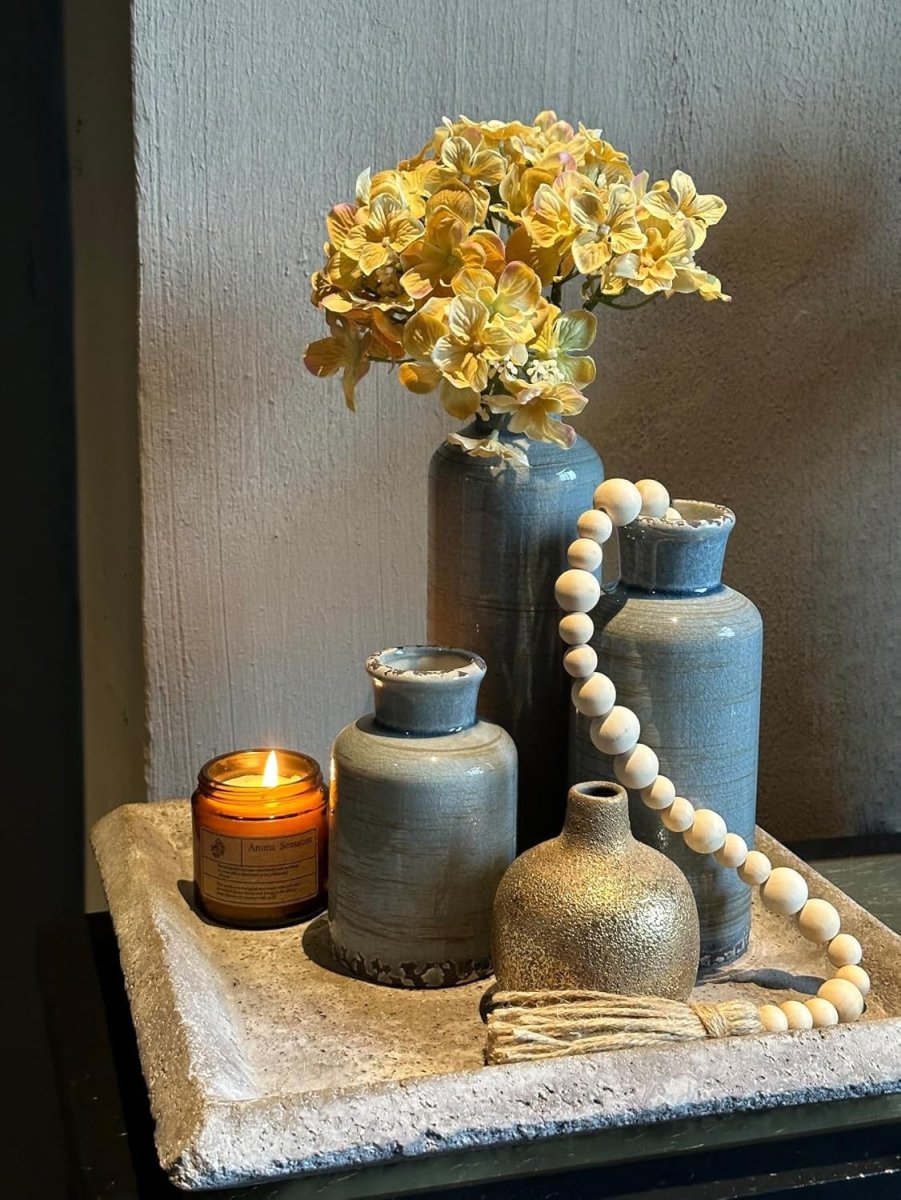 Rustic Ceramic Vase Set of 3 Decorative Vases for Table Shelf - Kwikley