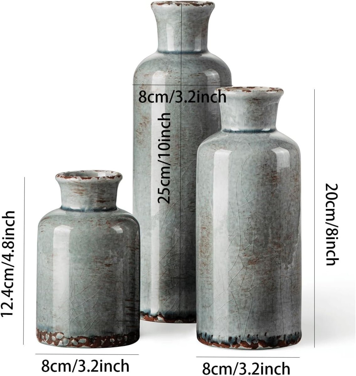 Rustic Ceramic Vase Set of 3 Decorative Vases for Table Shelf - Kwikley
