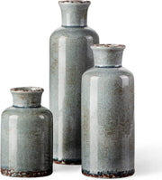 Rustic Ceramic Vase Set of 3 Decorative Vases for Table Shelf - Kwikley