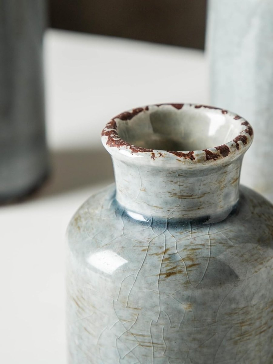 Rustic Ceramic Vase Set of 3 Decorative Vases for Table Shelf Home - Kwikley