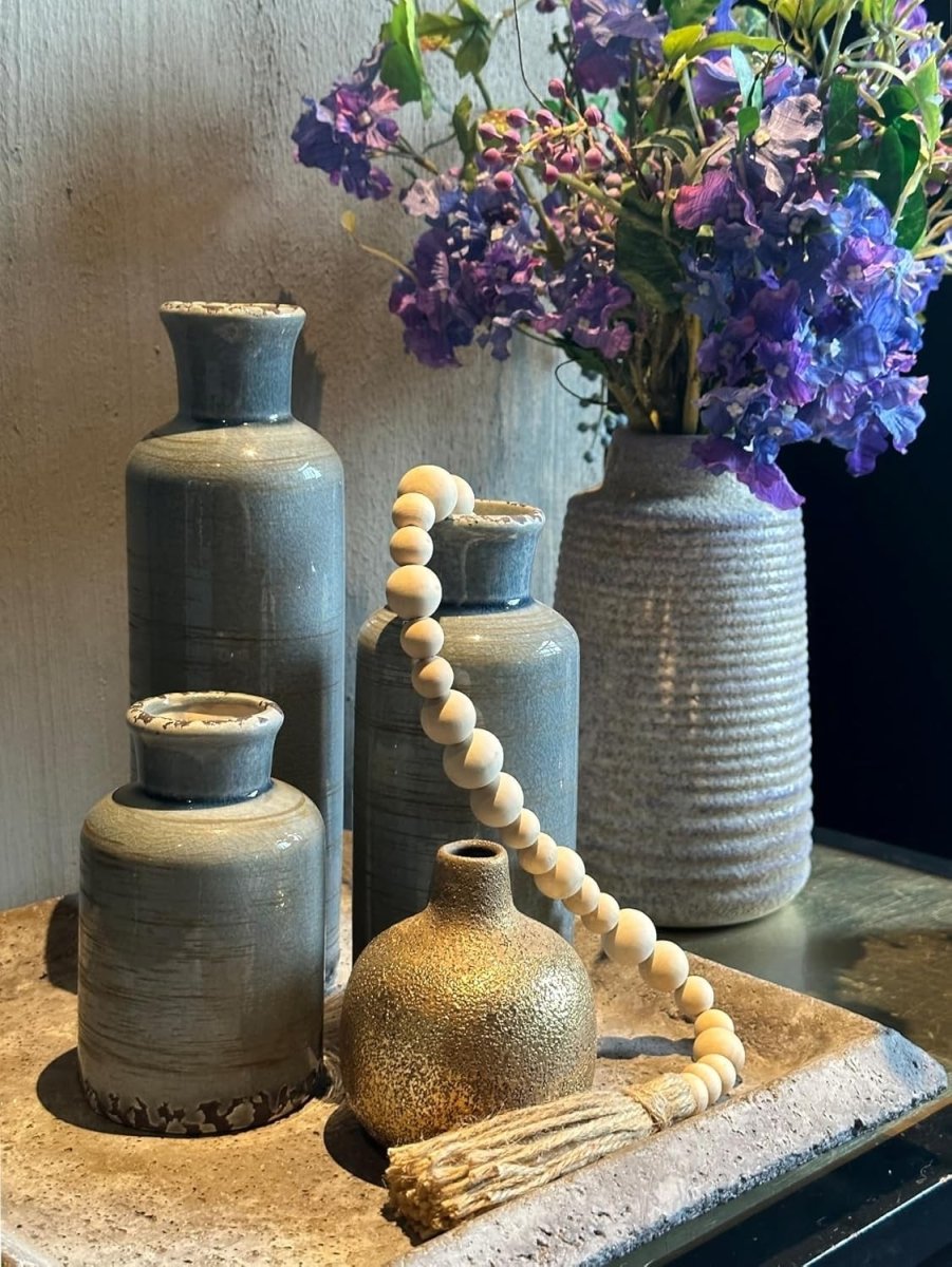 Rustic Ceramic Vase Set of 3 Decorative Vases for Table Shelf Home - Kwikley