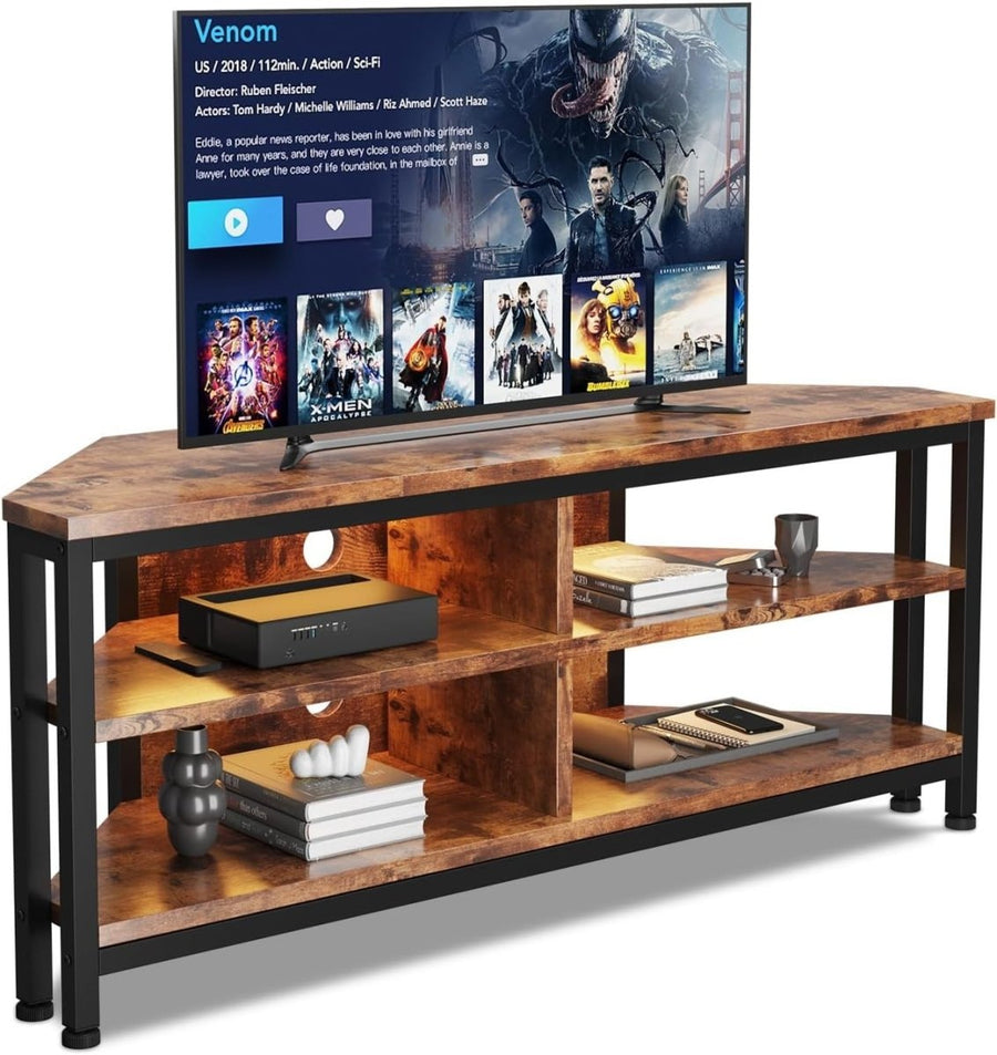 Rustic Corner TV Stand LED Lighting Storage Cabinet for 50" TVs Gaming Setup - Kwikley