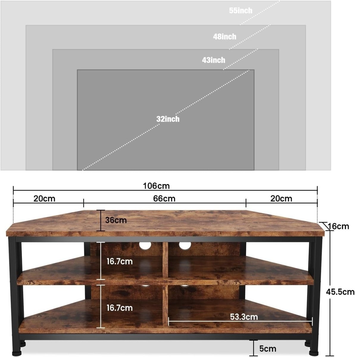 Rustic Corner TV Stand LED Lighting Storage Cabinet for 50" TVs Gaming Setup - Kwikley