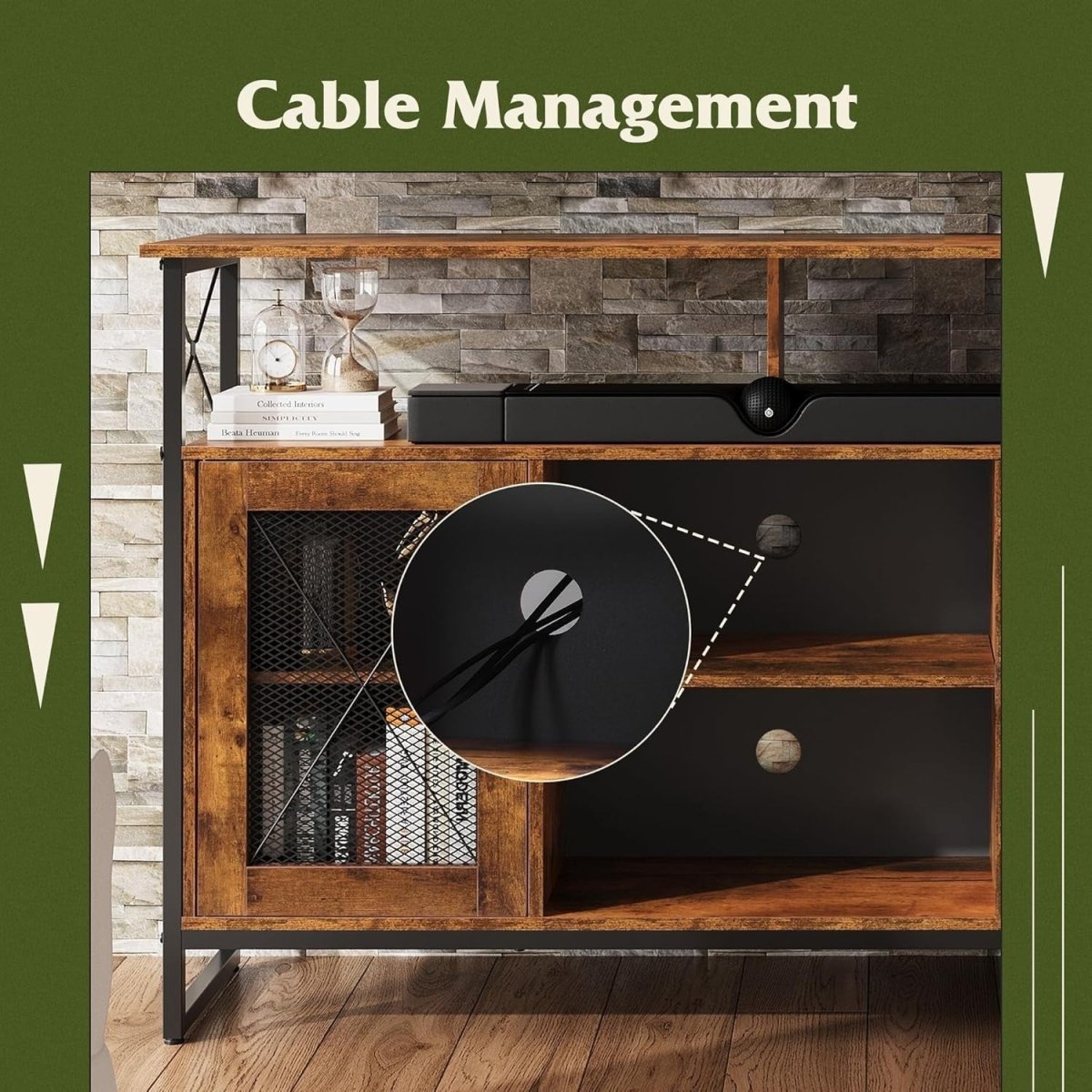 Rustic Industrial TV Stand for 55" TVs with Storage Cabinet & Adjustable Shelves - Kwikley
