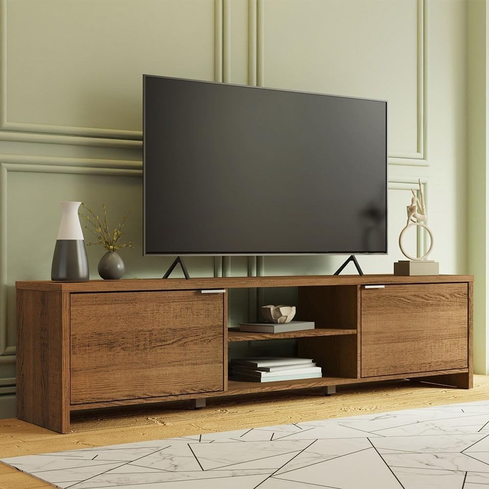 Rustic Large TV Stand for 65" TVs with Cable Management & Storage Cabinet - Kwikley