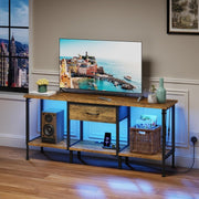 Rustic LED TV Stand for 65” with Power Outlets, Storage & Drawer Unit - Kwikley