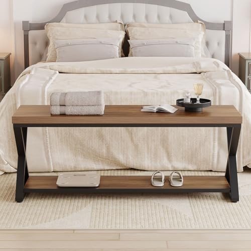 Rustic Oak 120cm Industrial Entryway Bench with Open Storage Shelves - Kwikley