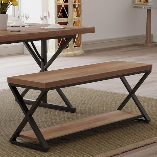 Rustic Oak 120cm Industrial Entryway Bench with Open Storage Shelves - Kwikley