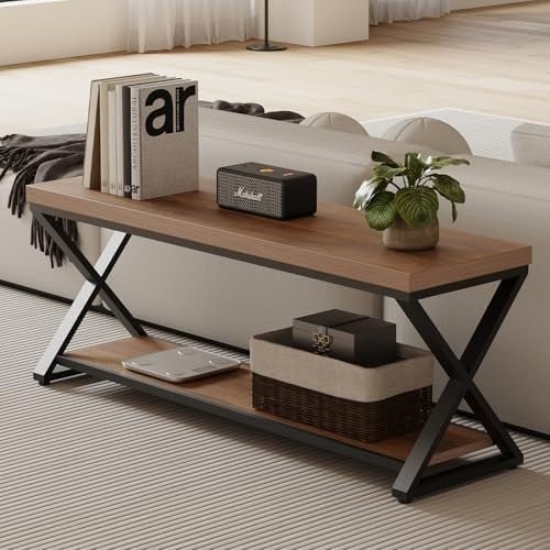 Rustic Oak 120cm Industrial Entryway Bench with Open Storage Shelves - Kwikley