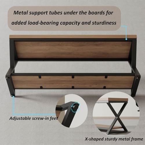 Rustic Oak 120cm Industrial Entryway Bench with Open Storage Shelves - Kwikley