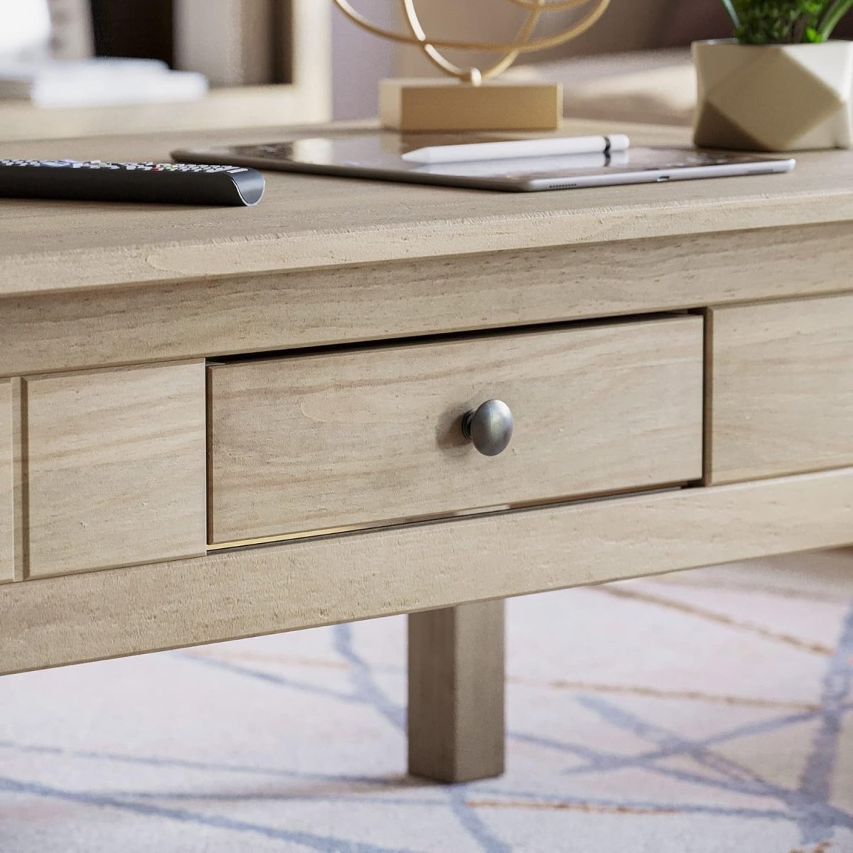 Rustic Pine Coffee Table with Drawer, Solid Wood, Large Top, Natural Finish - Kwikley