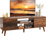 Rustic TV Stand Cabinet Unit for 60” TVs Storage Shelves Mid Century - Kwikley