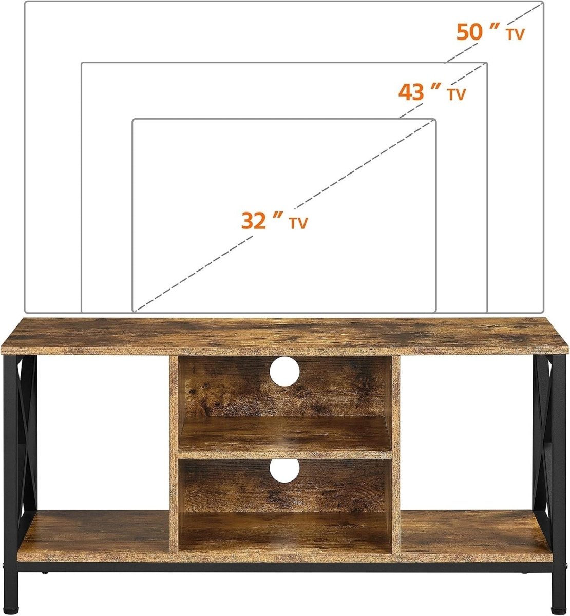 Rustic TV Stand for 50” TV Industrial Unit with Shelves Storage Cabinet - Kwikley
