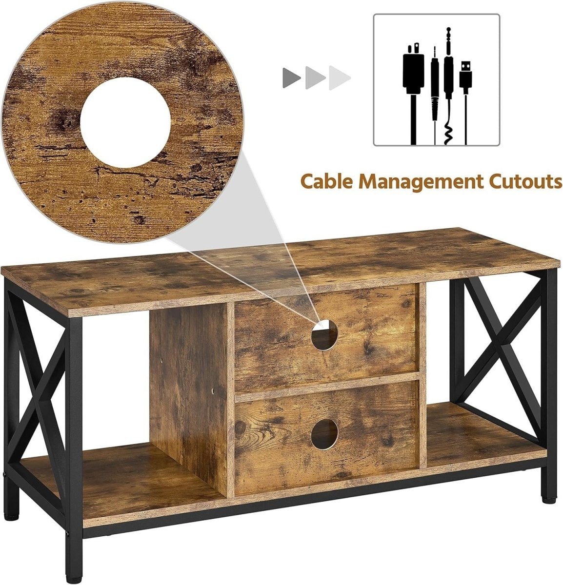 Rustic TV Stand for 50” TV Industrial Unit with Shelves Storage Cabinet - Kwikley
