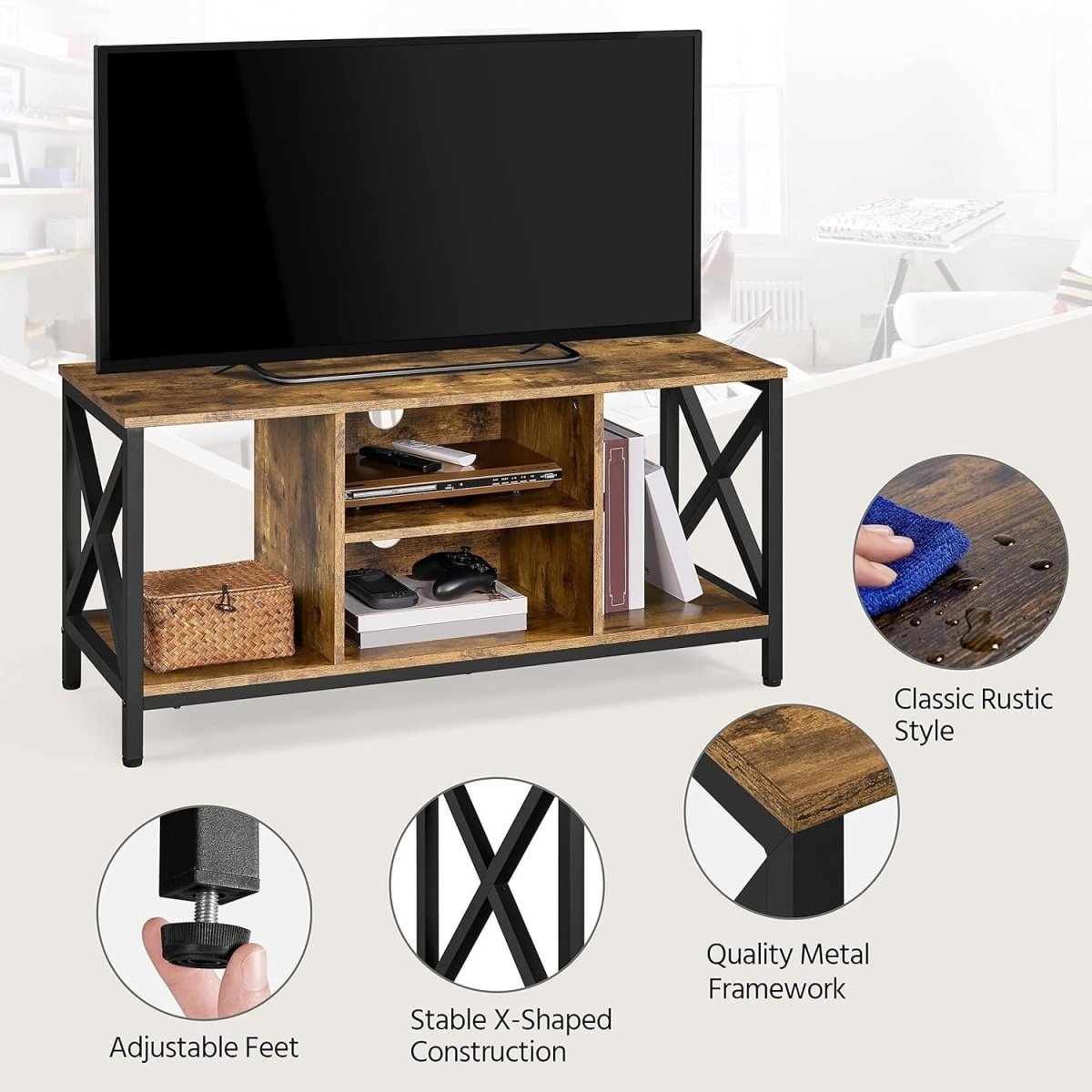 Rustic TV Stand for 50” TV Industrial Unit with Shelves Storage Cabinet - Kwikley