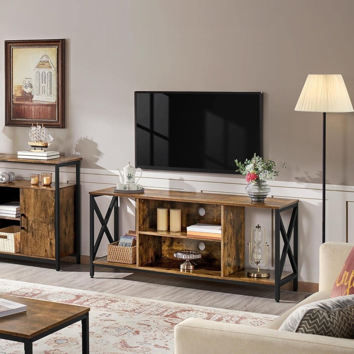 Rustic TV Stand for 50” TV Industrial Unit with Shelves Storage Cabinet - Kwikley