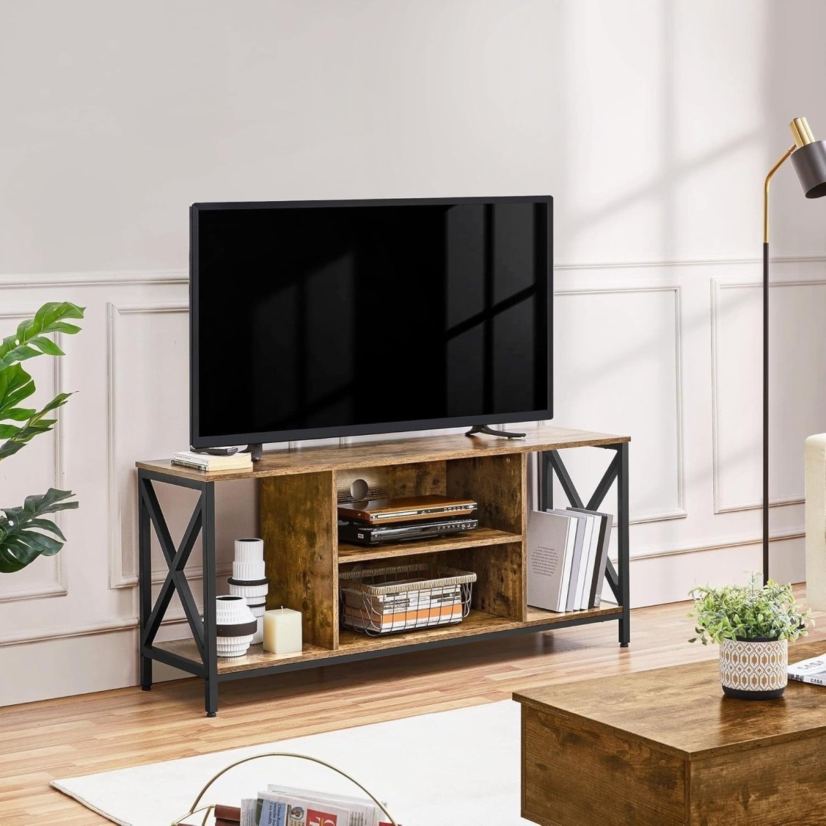 Rustic TV Stand for 50” TV Industrial Unit with Shelves Storage Cabinet - Kwikley