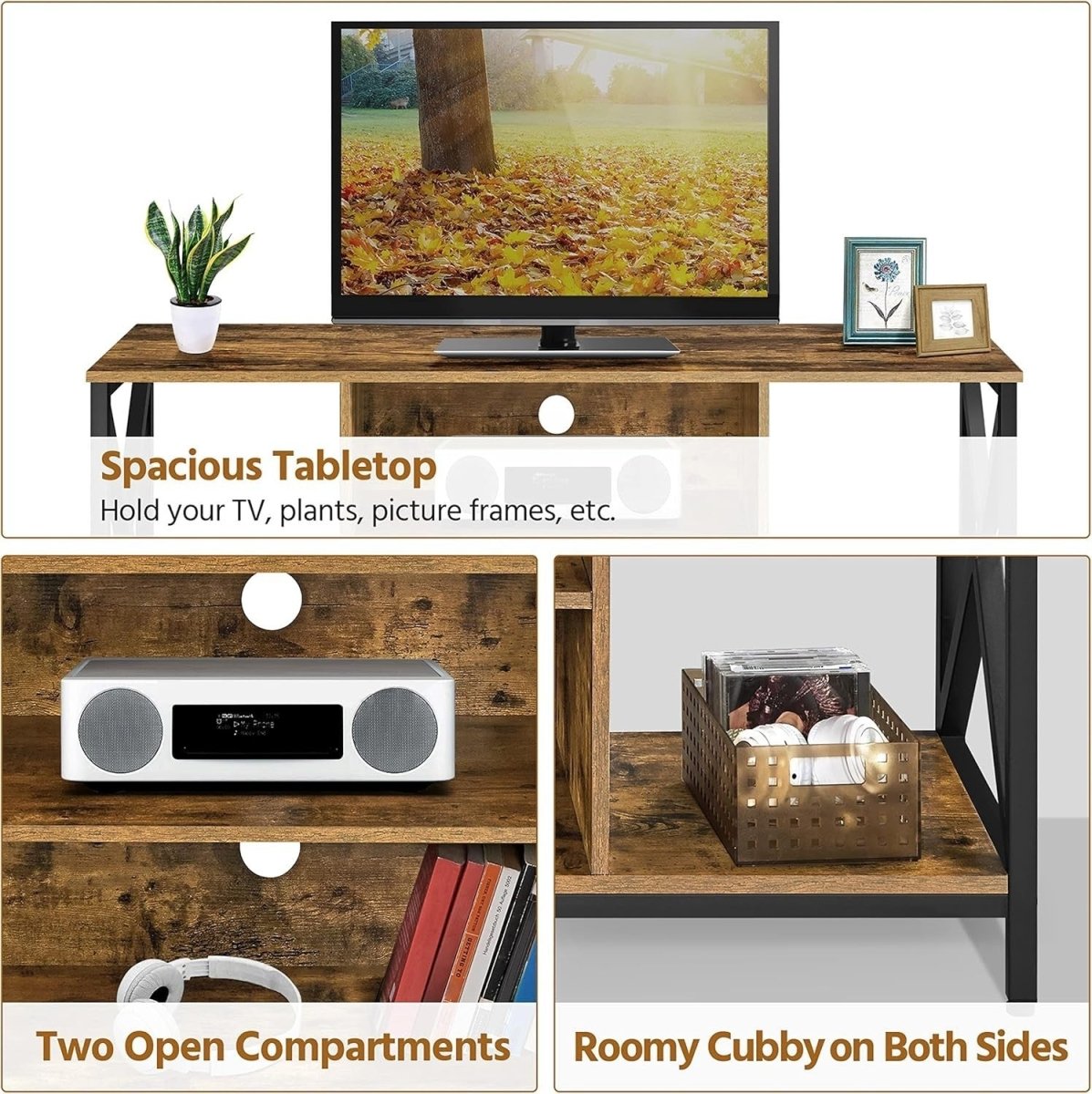 Rustic TV Stand for 50” TV Industrial Unit with Shelves Storage Cabinet - Kwikley